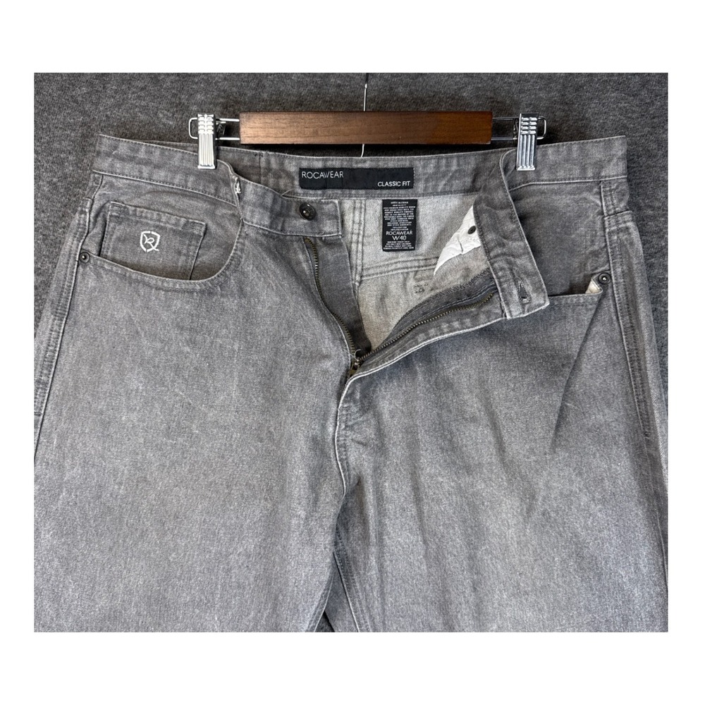 Rocawear Gray Classic Fit Jeans Mens 40 Denim Straight Leg Casual Skater Flap Po - Picture 3 of 12